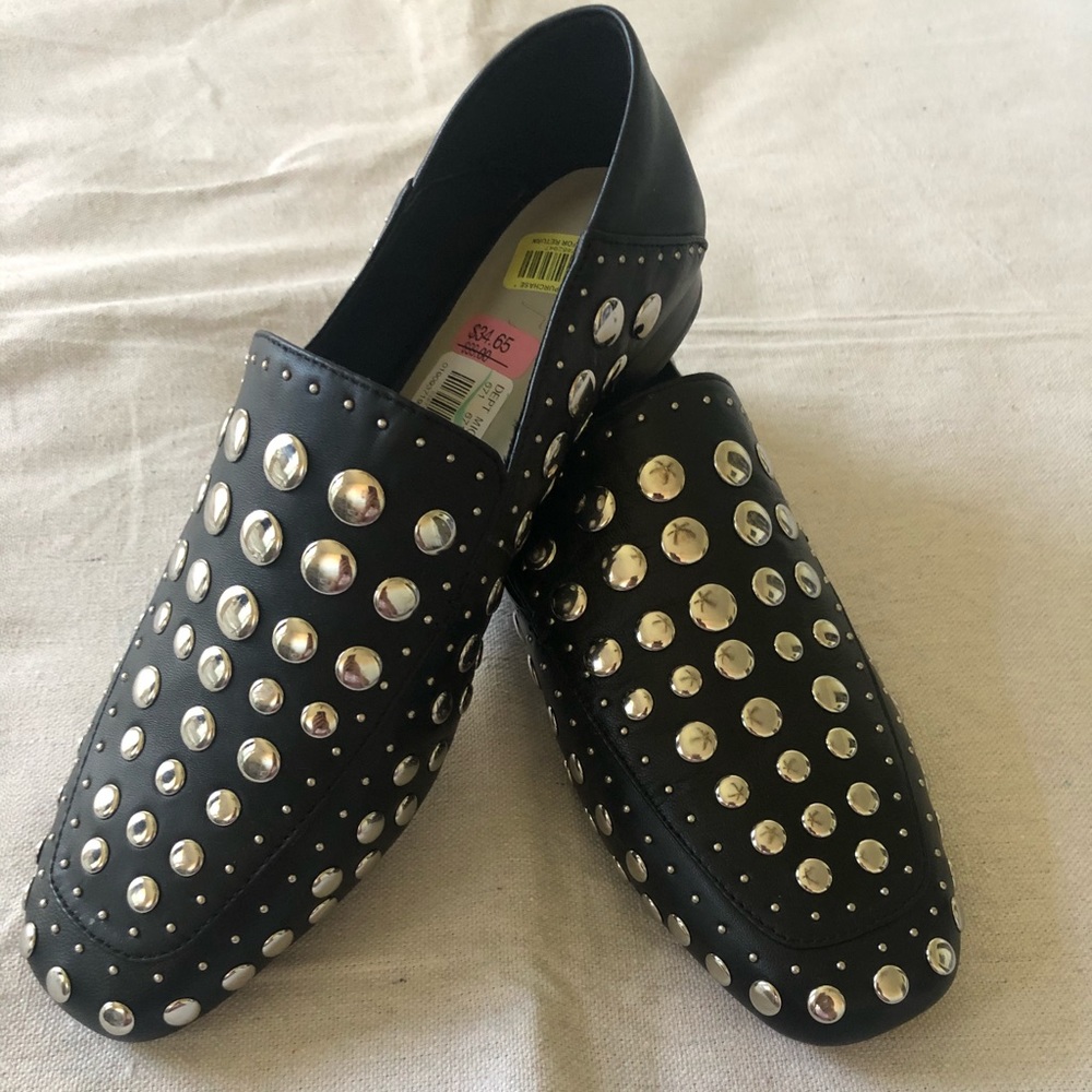 Bedazzled black loafers